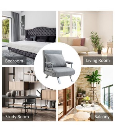 Sofa Bed Foldable Portable Armchair Sleeper Lounge Light Grey Suedette