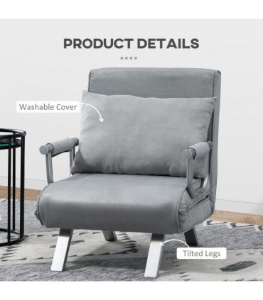 Sofa Bed Foldable Portable Armchair Sleeper Lounge Light Grey Suedette