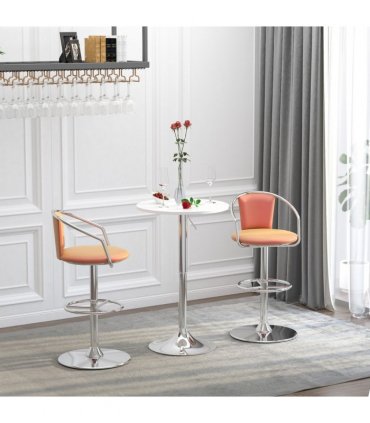 Bar Table 60cm Adjustable Height Round Swivel Top Metal Frame White