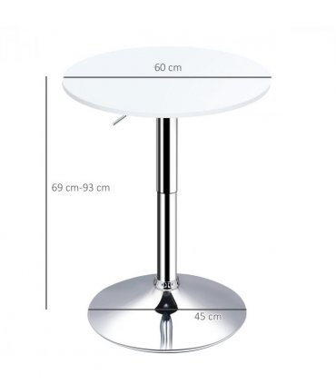 Bar Table 60cm Adjustable Height Round Swivel Top Metal Frame White