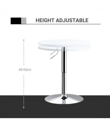 Bar Table 60cm Adjustable Height Round Swivel Top Metal Frame White