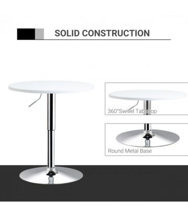 Bar Table 60cm Adjustable Height Round Swivel Top Metal Frame White