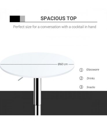 Bar Table 60cm Adjustable Height Round Swivel Top Metal Frame White