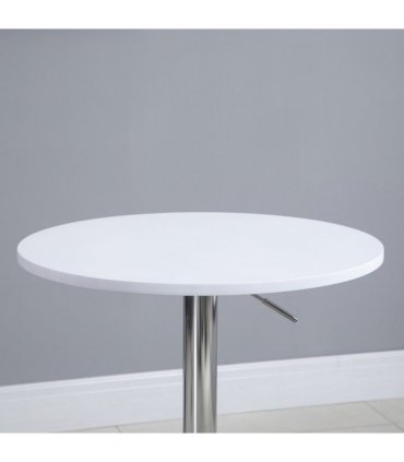 Bar Table 60cm Adjustable Height Round Swivel Top Metal Frame White