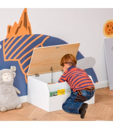 Wooden Kids Toy Box Children Storage Chest Book Slot White 30H x 58L x 43Wcm