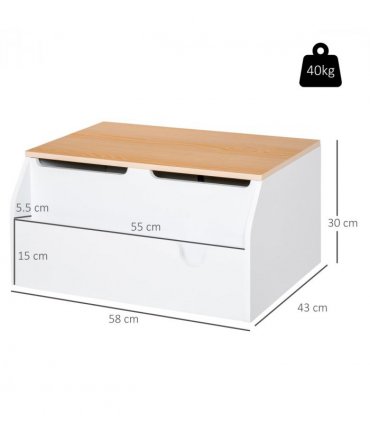 Wooden Kids Toy Box Children Storage Chest Book Slot White 30H x 58L x 43Wcm