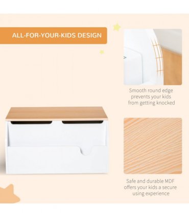 Wooden Kids Toy Box Children Storage Chest Book Slot White 30H x 58L x 43Wcm