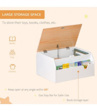 Wooden Kids Toy Box Children Storage Chest Book Slot White 30H x 58L x 43Wcm