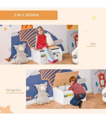 Wooden Kids Toy Box Children Storage Chest Book Slot White 30H x 58L x 43Wcm