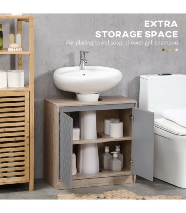 60x60cm Under-Sink Storage Cabinet w/ Adjustable Shelf 2 Doors Cabinet