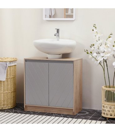 60x60cm Under-Sink Storage Cabinet w/ Adjustable Shelf 2 Doors Cabinet
