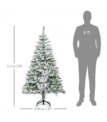 5ft Snow Flocked Artificial Christmas Tree w/ Realistic Branch Tips HOMCOM