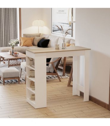 HOMCOM Bar Table Coffee Table Kitchen Dining Table with 4-Tier Shelf Natural