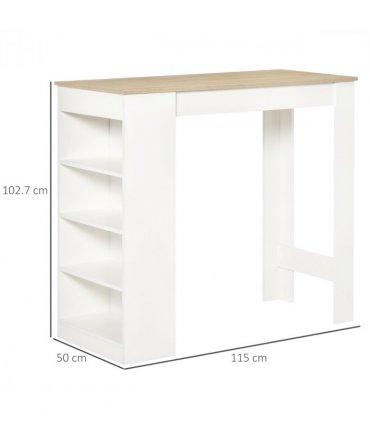 HOMCOM Bar Table Coffee Table Kitchen Dining Table with 4-Tier Shelf Natural