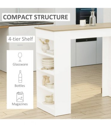 HOMCOM Bar Table Coffee Table Kitchen Dining Table with 4-Tier Shelf Natural