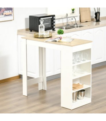 HOMCOM Bar Table Coffee Table Kitchen Dining Table with 4-Tier Shelf Natural