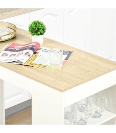HOMCOM Bar Table Coffee Table Kitchen Dining Table with 4-Tier Shelf Natural
