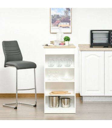 HOMCOM Bar Table Coffee Table Kitchen Dining Table with 4-Tier Shelf Natural