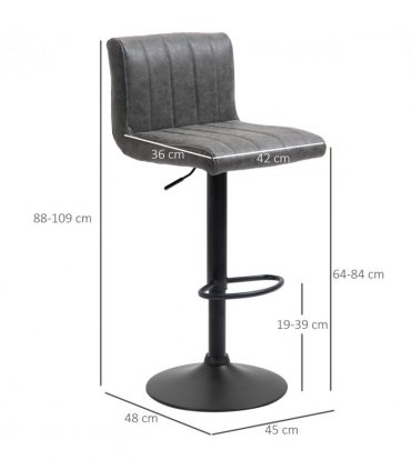 Barstools Set of 2 Adjustable Height Bar Chairs with Footrest, Grey PU LEATHER