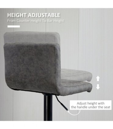 Barstools Set of 2 Adjustable Height Bar Chairs with Footrest, Grey PU LEATHER