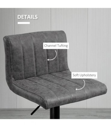 Barstools Set of 2 Adjustable Height Bar Chairs with Footrest, Grey PU LEATHER