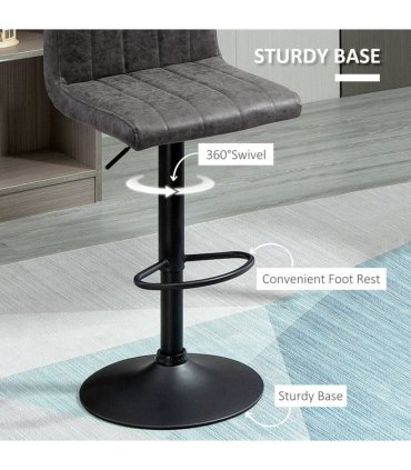 Barstools Set of 2 Adjustable Height Bar Chairs with Footrest, Grey PU LEATHER