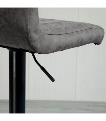 Barstools Set of 2 Adjustable Height Bar Chairs with Footrest, Grey PU LEATHER
