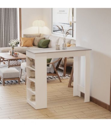 HOMCOM Bar Table Coffee Table Kitchen Dining Table with 4-Tier Shelf Grey