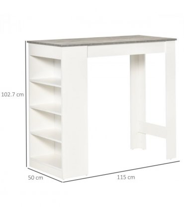 HOMCOM Bar Table Coffee Table Kitchen Dining Table with 4-Tier Shelf Grey