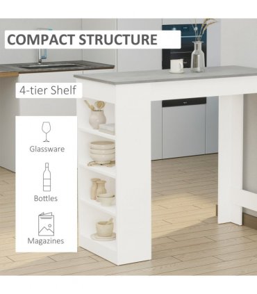 HOMCOM Bar Table Coffee Table Kitchen Dining Table with 4-Tier Shelf Grey