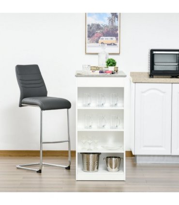 HOMCOM Bar Table Coffee Table Kitchen Dining Table with 4-Tier Shelf Grey