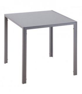 Dining Table Tempered Glass Grey 75H x 75L x 75Wcm Modern Square Metal Legs