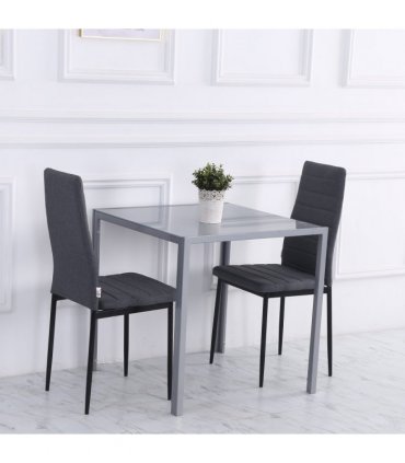 Dining Table Tempered Glass Grey 75H x 75L x 75Wcm Modern Square Metal Legs