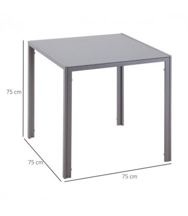Dining Table Tempered Glass Grey 75H x 75L x 75Wcm Modern Square Metal Legs