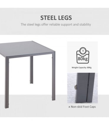Dining Table Tempered Glass Grey 75H x 75L x 75Wcm Modern Square Metal Legs