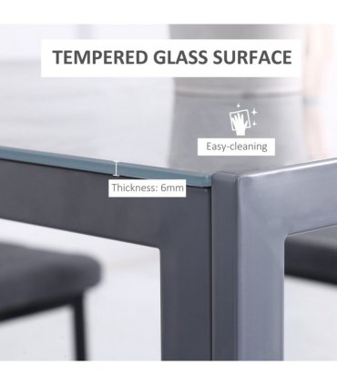Dining Table Tempered Glass Grey 75H x 75L x 75Wcm Modern Square Metal Legs