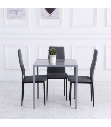 Dining Table Tempered Glass Grey 75H x 75L x 75Wcm Modern Square Metal Legs