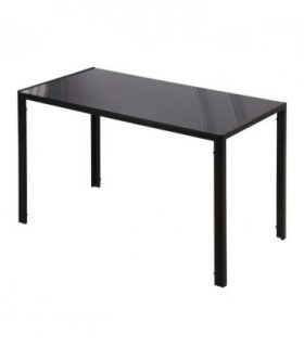 Glass Black Modern Rectangular 4 Seater Dining Table with Tempered Glass Top