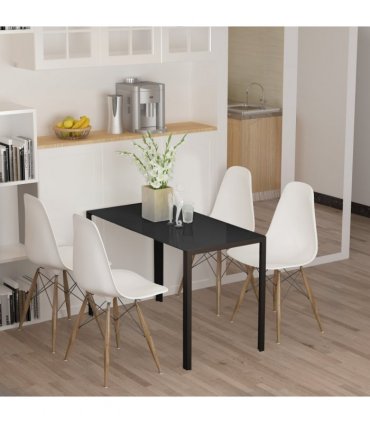 Glass Black Modern Rectangular 4 Seater Dining Table with Tempered Glass Top