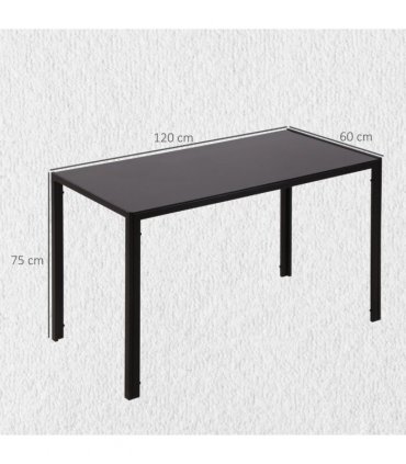 Glass Black Modern Rectangular 4 Seater Dining Table with Tempered Glass Top