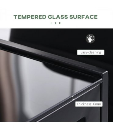 Glass Black Modern Rectangular 4 Seater Dining Table with Tempered Glass Top