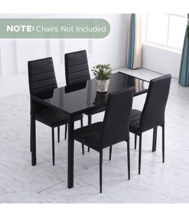 Glass Black Modern Rectangular 4 Seater Dining Table with Tempered Glass Top