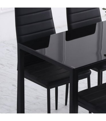 Glass Black Modern Rectangular 4 Seater Dining Table with Tempered Glass Top