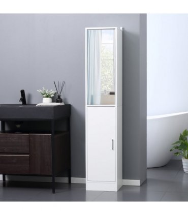 kleankin Tall Mirrored Bathroom Cabinet Tallboy Unit w/Adjustable Shelf White