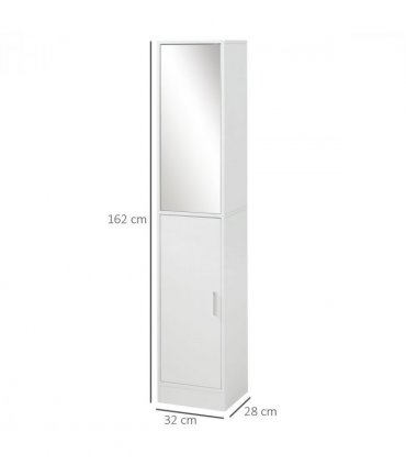 kleankin Tall Mirrored Bathroom Cabinet Tallboy Unit w/Adjustable Shelf White