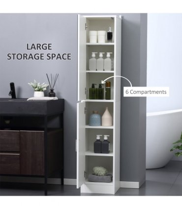 kleankin Tall Mirrored Bathroom Cabinet Tallboy Unit w/Adjustable Shelf White