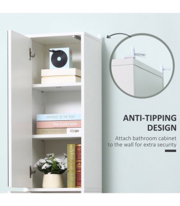 kleankin Tall Mirrored Bathroom Cabinet Tallboy Unit w/Adjustable Shelf White