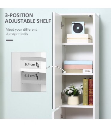kleankin Tall Mirrored Bathroom Cabinet Tallboy Unit w/Adjustable Shelf White