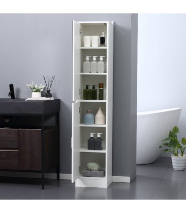 kleankin Tall Mirrored Bathroom Cabinet Tallboy Unit w/Adjustable Shelf White