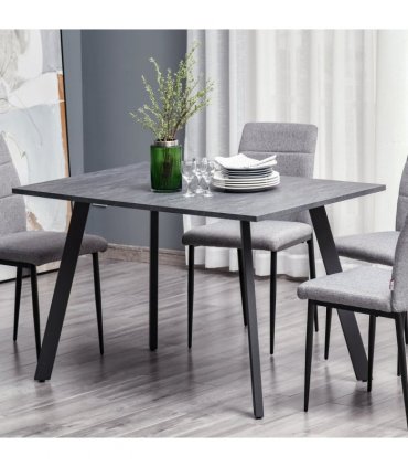 Modern Rectangular Dining Table with Metal Legs Indoor, Dark Grey